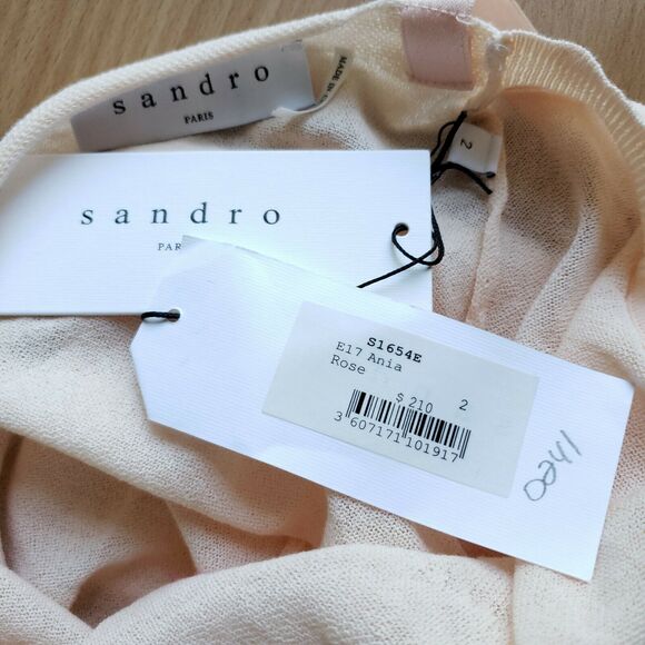 SANDRO Paris Ania open v-back pullover lightweight sweater knit top rose 2 M NEW - Picture 5 of 7